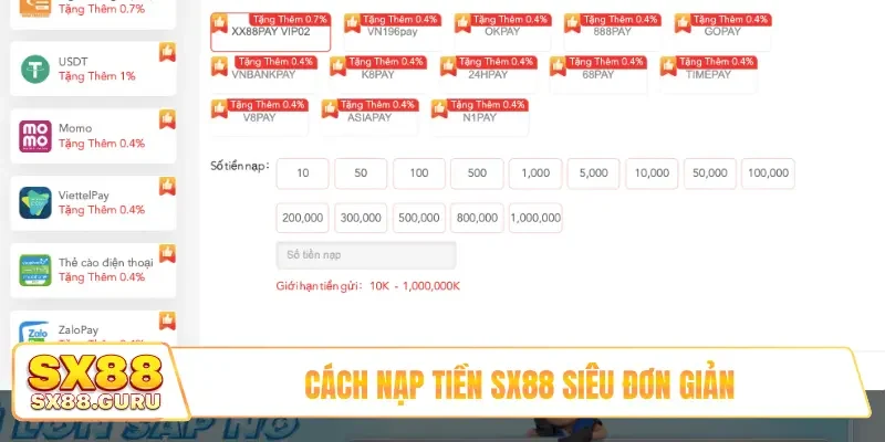 Cách nạp tiền SX88 siêu đơn giản